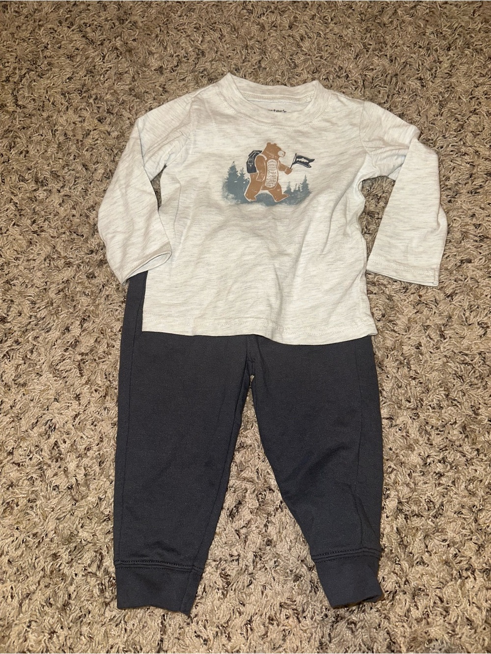Carters jogger set Cream Graphic Bear Top & Black Jogger Set
